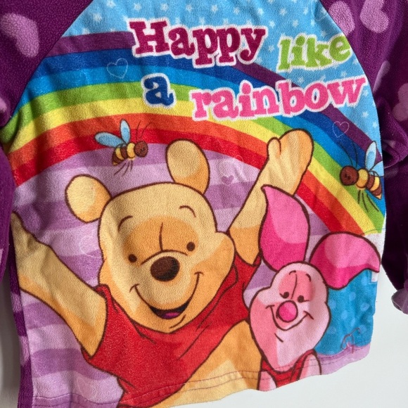 Y2K Disney Winnie The Pooh & Piglet Fleece Shirt Pyjama Play Rainbow - Picture 2 of 5